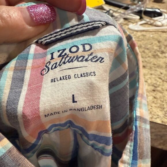 IZOD Saltwater Dockside Chambray Button Down Shirt Large - Picture 7 of 10